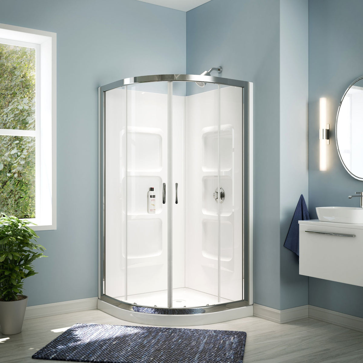 Bath Taylor Frameless Acrylic Base & Walls Shower Enclosure Kit with Sliding Door & Shelves, White S7I8 - product image 1