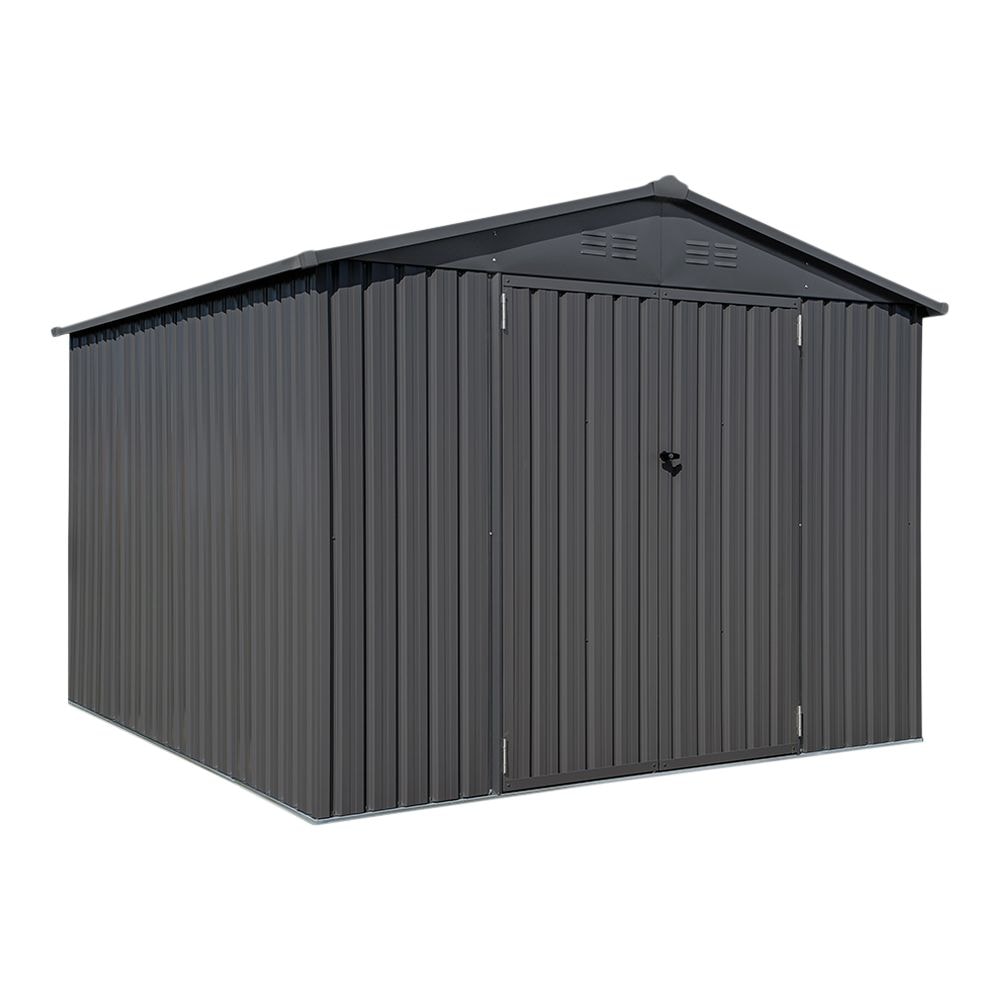 Double Swing Door Outdoor Metal Storage Shed with Sloped Roof, Charcoal, 10-ft x 10-ft F0T7 - product image 1