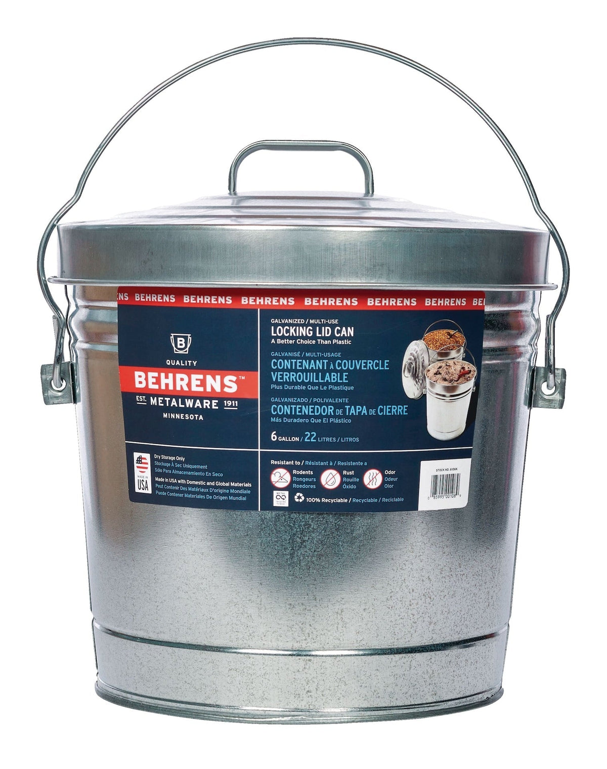 Galvanized Steel Multi-Use/Garbage Can with Locking Lid, 22-L (6 US gal) U3D9 - product image 3