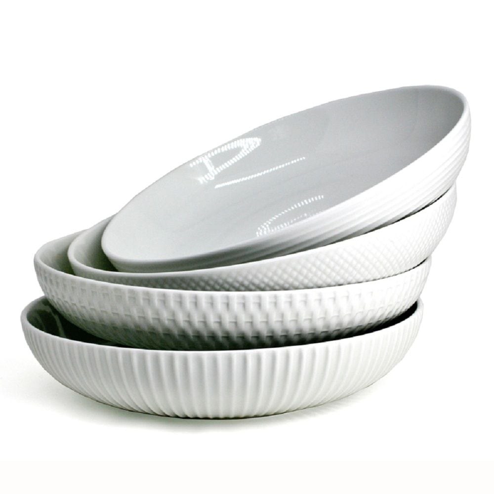 Embossed White Dinner Bowl Set, 24-cm, 4-pc K6D3 - product image 1