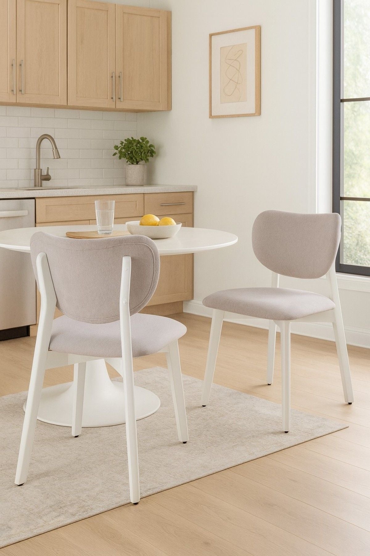 Dua Cream Fabric Upholstered Dining Chair with Curved Backrest, 2-pc F1B8 - product image 7