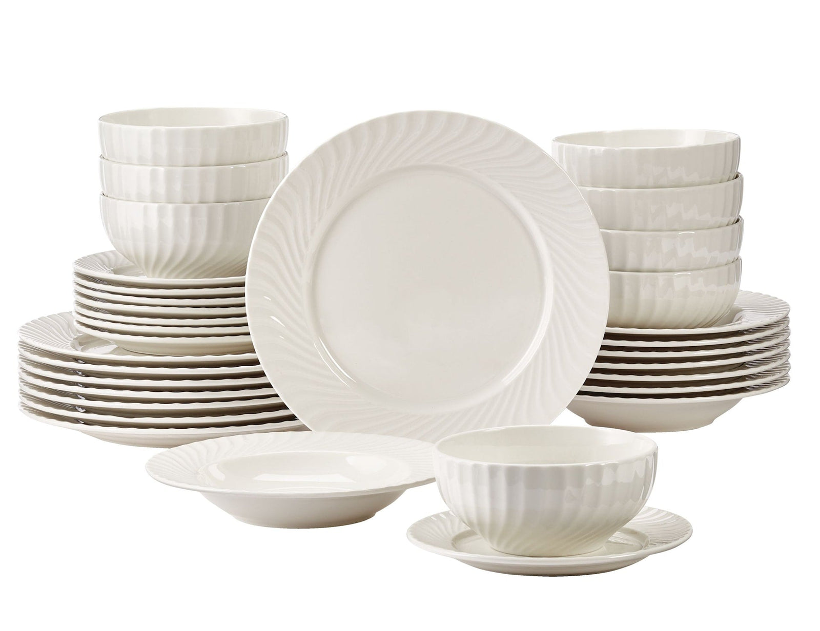 Milliken Embossed Stoneware Dinnerware Set, Serves 8, 32-pc, White H0T3 - product image 1