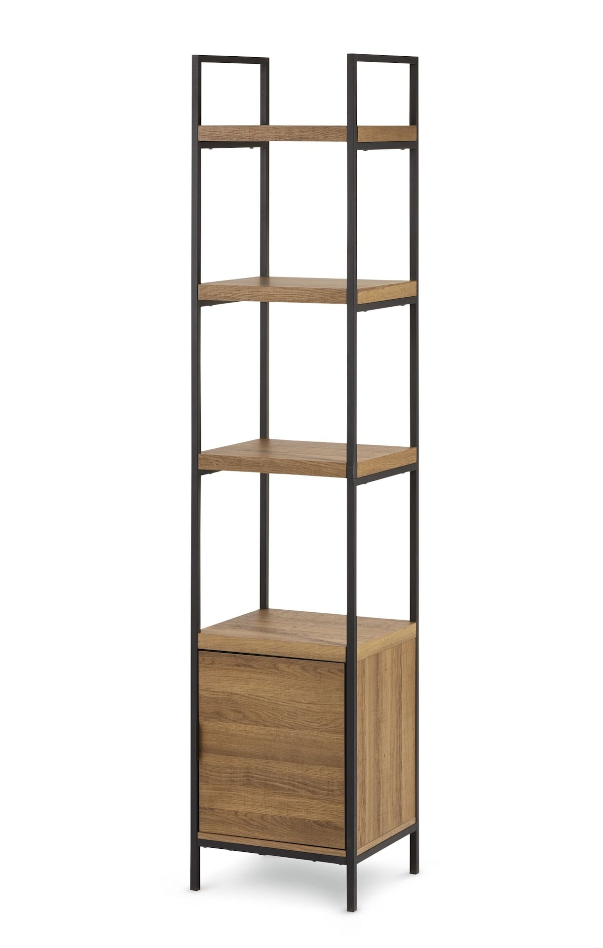 Robson 4-Tier Metal Frame Narrow Bookcase With Storage Door, Oak Finish G9W4 - product image 1