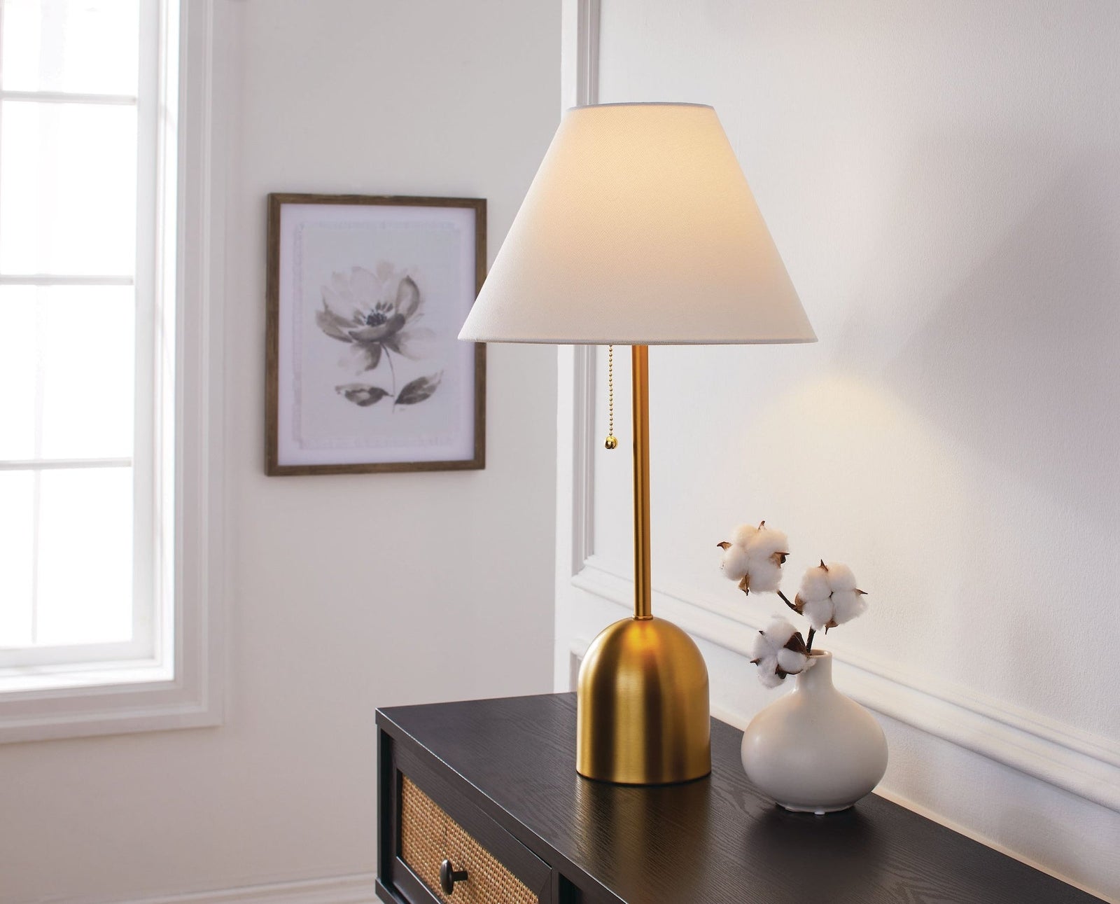 White Linen Cone Shade Table Lamp, 22-in, Antique Brass K4K1 - product image 4