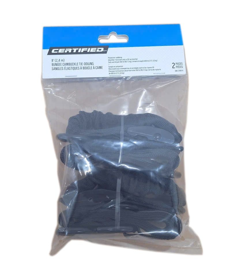 Bungee Cam-Buckle Tie-Down, 600-lb Break Strength, Black, 8-ft, 2-pk D5R8 - product image 4