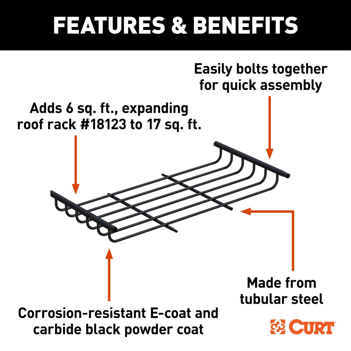 18124 Steel Roof Rack Cargo Basket/Carrier Extension, Black, 6-sq.ft W5P8 - product image 3