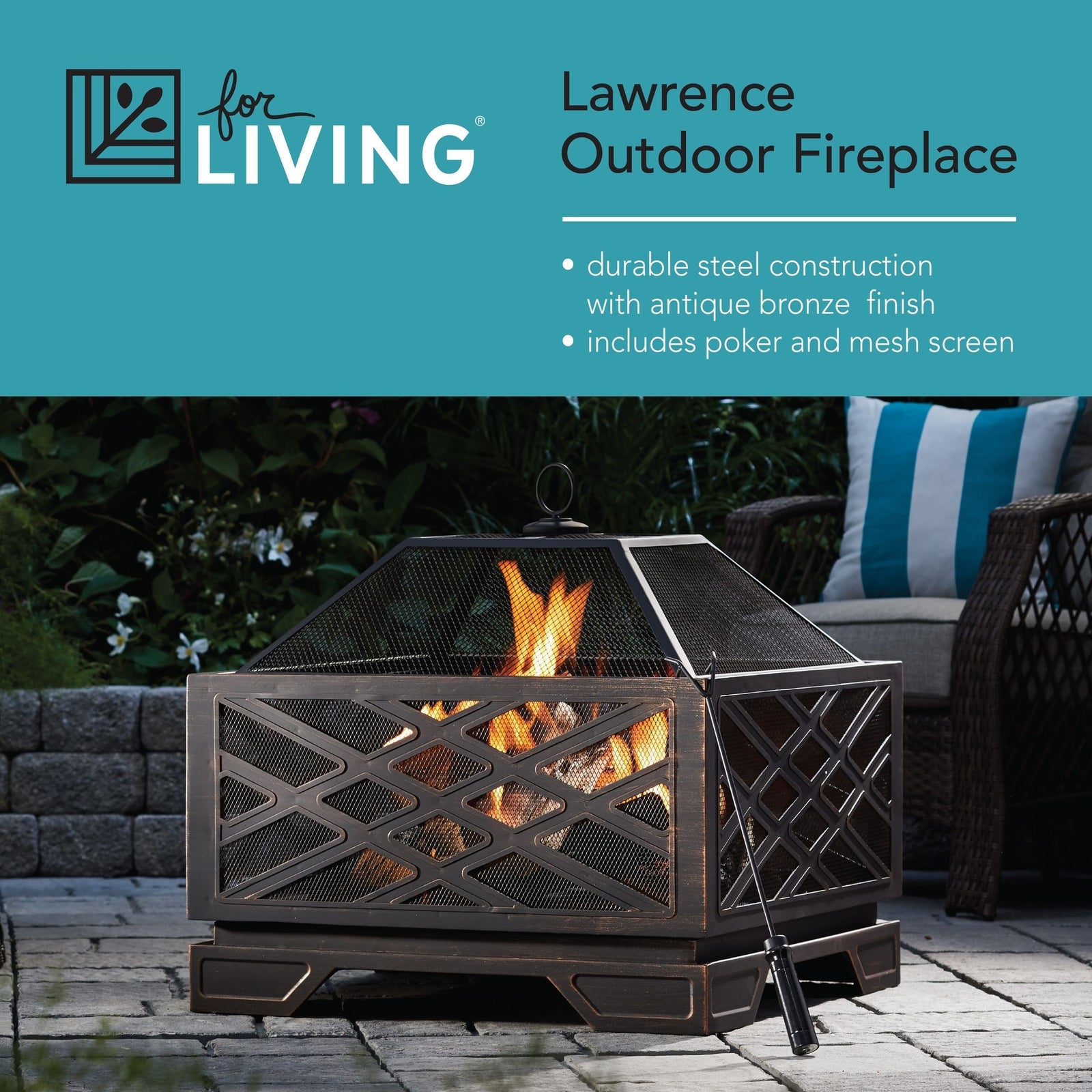 Lawrence Steel Outdoor Wood Burning Fire Pit with Fireplace Poker, 25 x 25 x 26-in C2I3 - product image 4