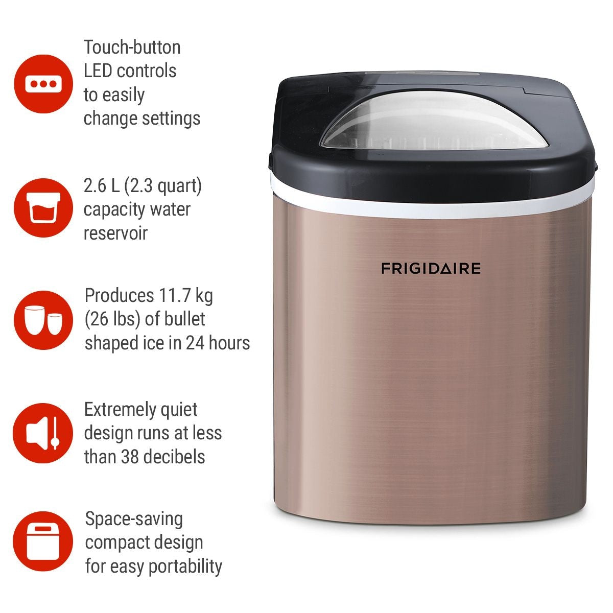 Stainless Steel Bullet Ice Maker, Copper, 2.3-Qt, 26-lb/day N0Y4 - product image 3