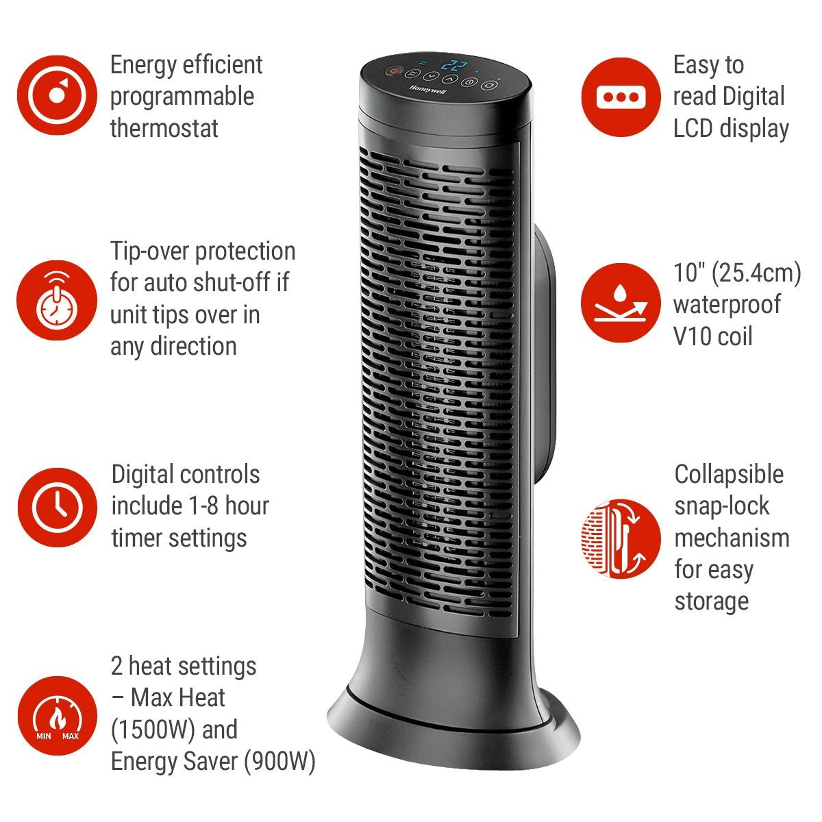 HCE352C Digital Tower Ceramic Space Heater withThermostat, 1500W, Black C4S8 - product image 4