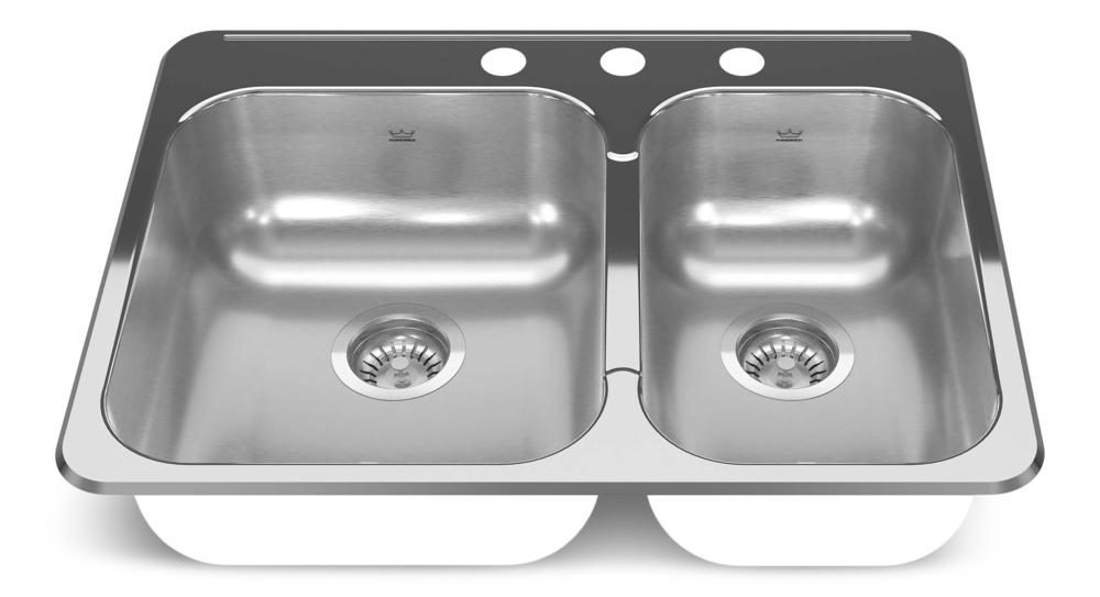 Reginox Drop In Double Bowl 3-Hole Kitchen Sink, 27.25-in. x 20.56-in, Stainless Steel E2X8 - product image 1