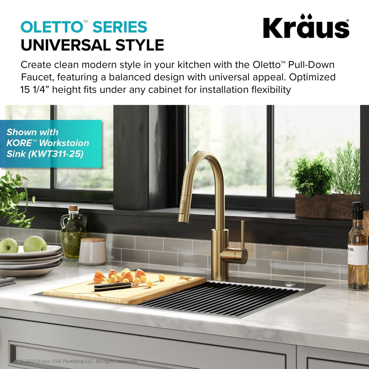 Oletto Pull-Down Single Handle Kitchen Faucet with QuickDock Top Mount Installation Assembly, Spot Free Antique Champagne Bronze D8F6 - product image 4