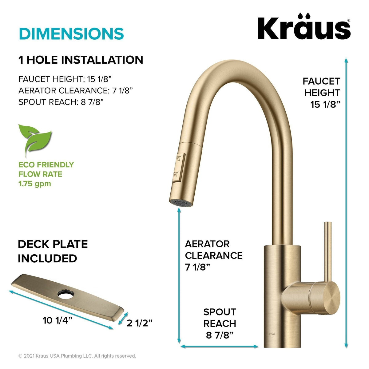 Oletto Pull-Down Single Handle Kitchen Faucet with QuickDock Top Mount Installation Assembly, Spot Free Antique Champagne Bronze D8F6 - product image 6