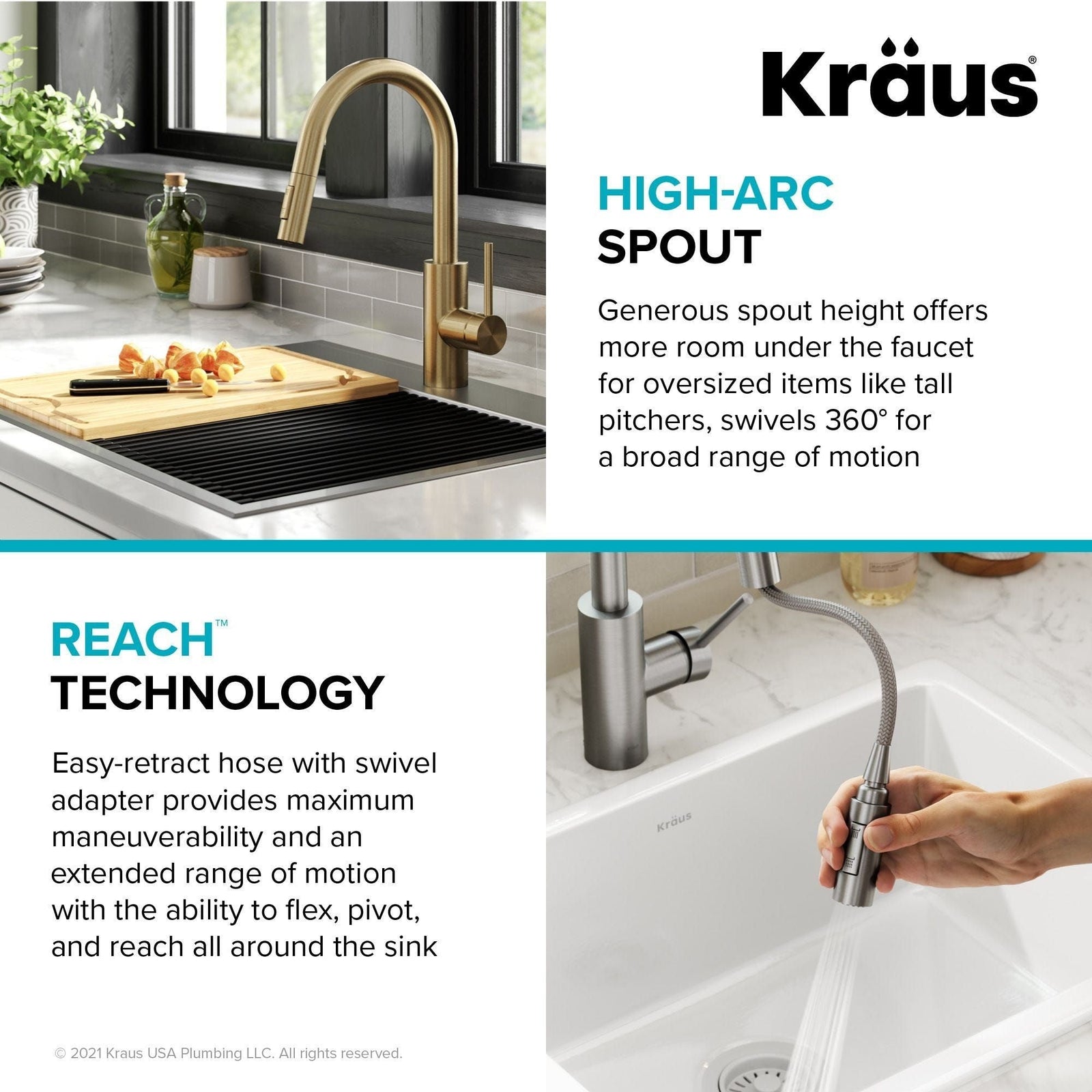 Oletto Pull-Down Single Handle Kitchen Faucet with QuickDock Top Mount Installation Assembly, Spot Free Antique Champagne Bronze D8F6 - product image 7