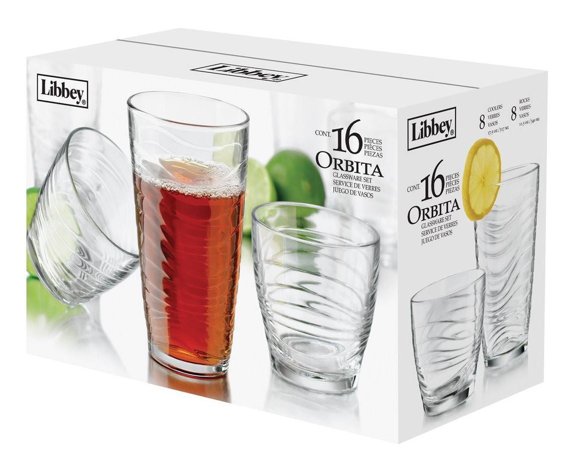 Orbita 16pc Tumbler Glassware Set, Dishwasher Safe, 8pc x 13-oz and 8pc x 18-oz V0Y2 - product image 1