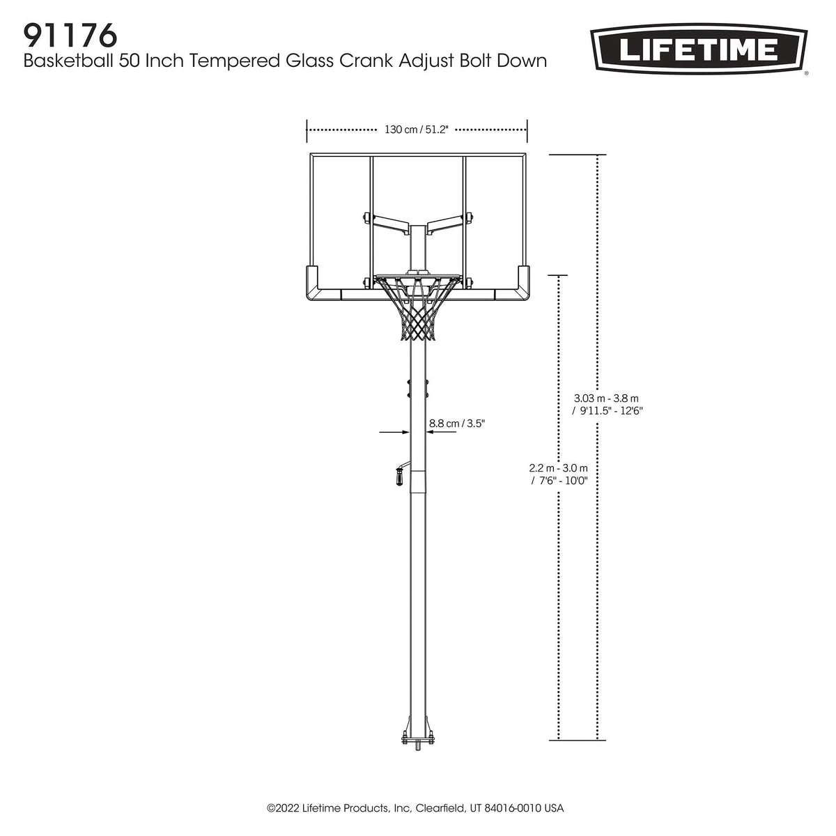 In-Ground Crank Adjust Bolt Down Outdoor Basketball Hoop, 50-in Y0T4 - product image 5