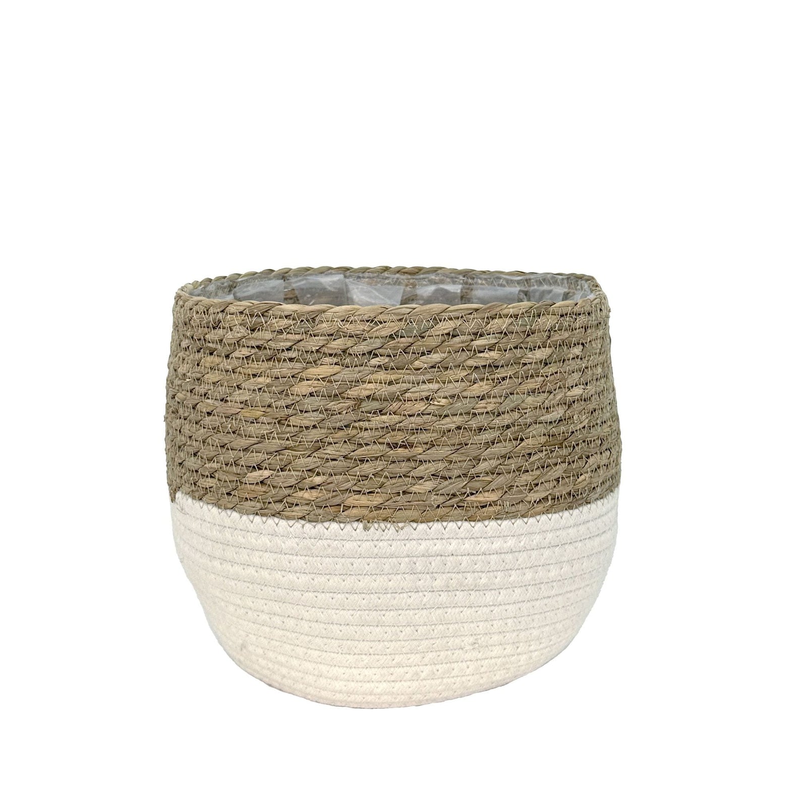 Weave Cotton Jute Round Basket Planter with Leaf-Proof Plastic Lining, 8-in P3Q0 - product image 1