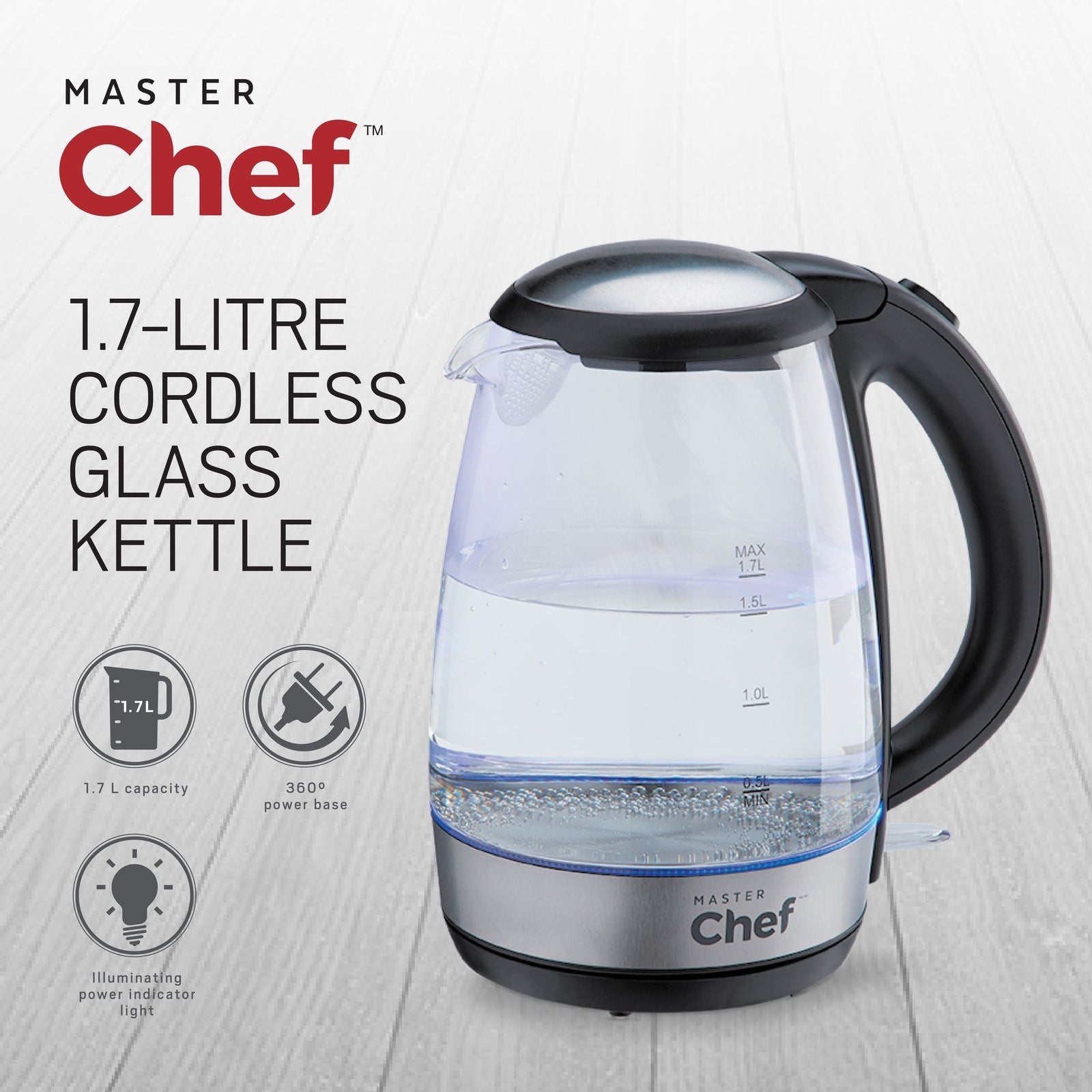 Cordless Electric Kettle with Blue Light, Glass, 1.7L U9D7 - product image 4
