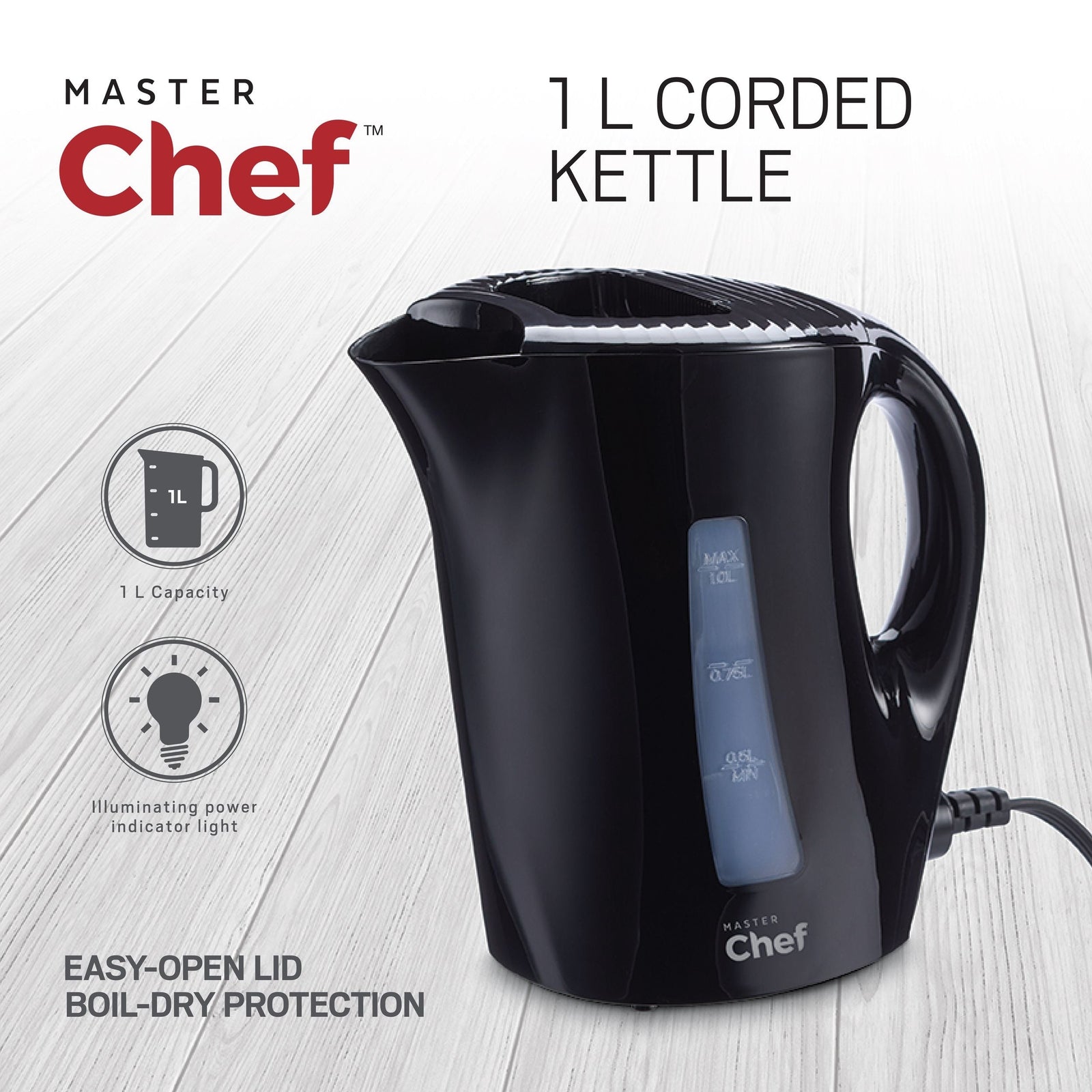 Corded Kettle with Water Gauge, Black, 1-L L1V2 - product image 2