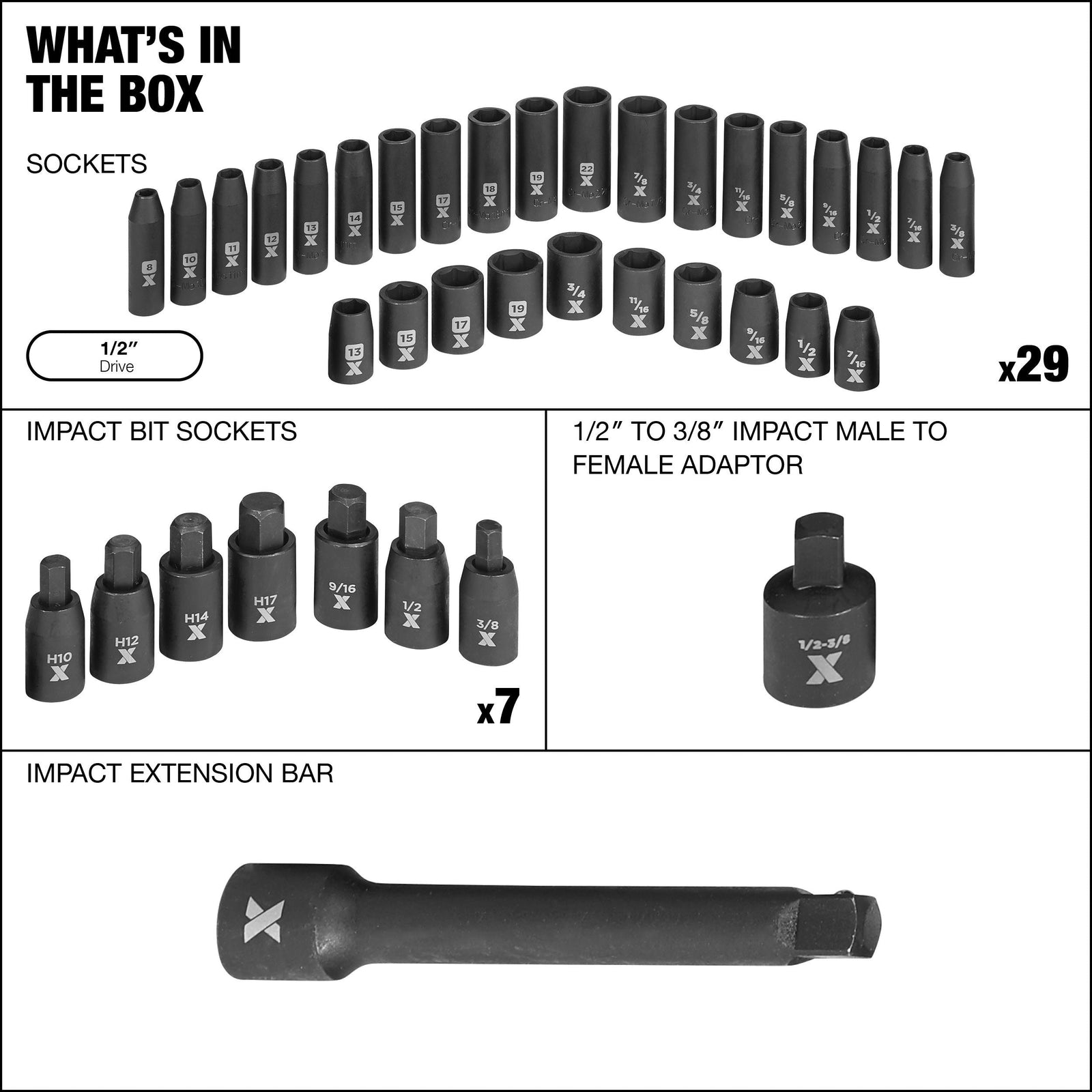 1/2-in Drive Professional Grade Impact Socket Set, 38-pc, CRMO T3Y7 - product image 4