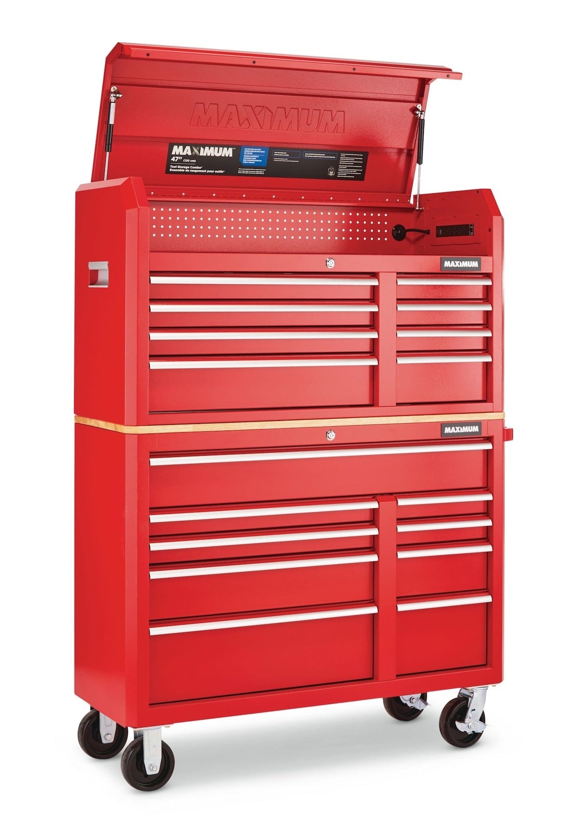 Tool Storage Cabinet, Built-In Power Bar with USB, 9-Drawer, 47-in, Red Q7A5 - product image 4