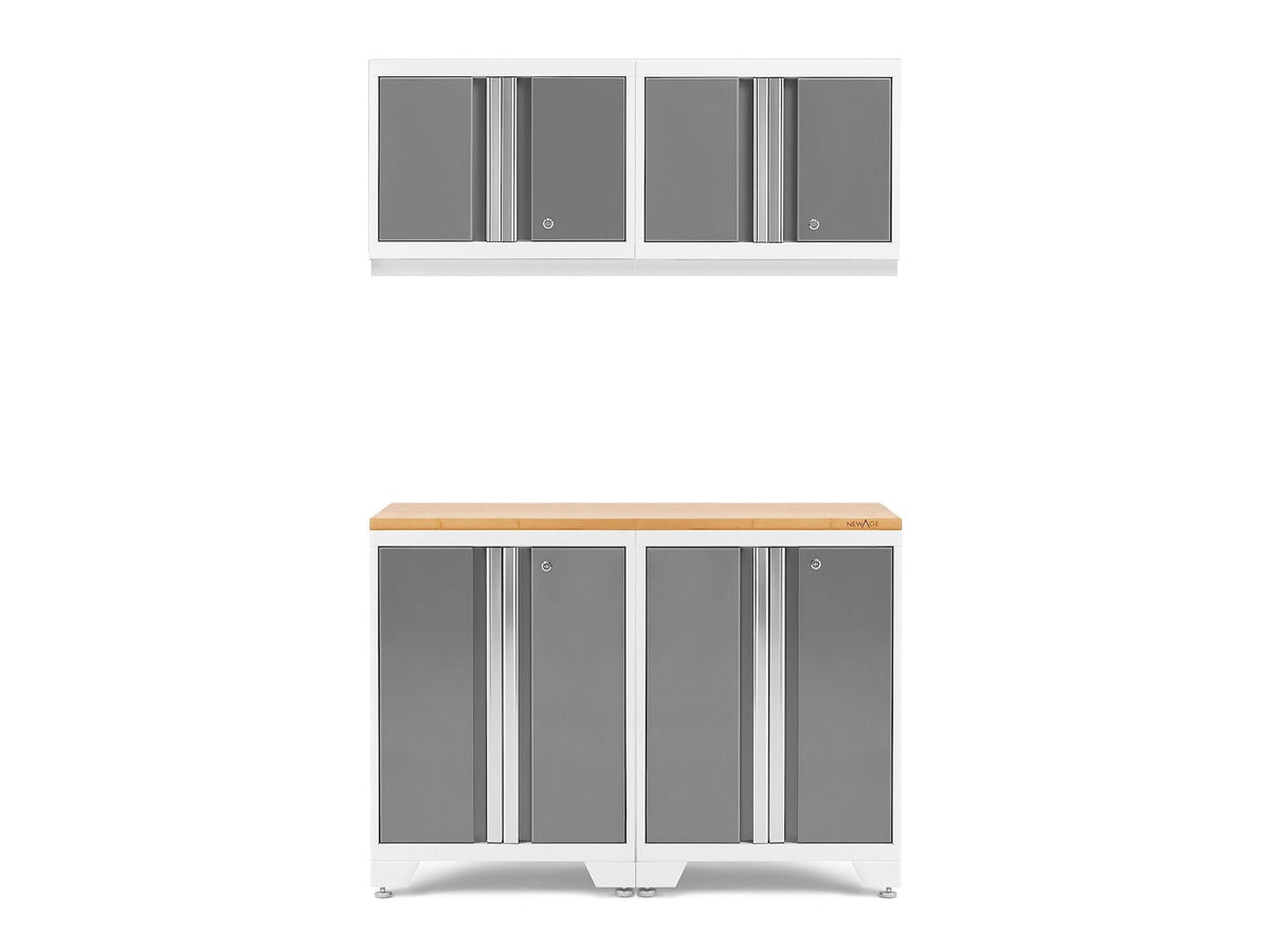 Bold 3.0 Series All-in-One Lockable Steel Garage Cabinetry Set with Bamboo Top, White/Platinum, 48-in x 18-in x 76.75-in, 5-pc R8E2 - product image 1