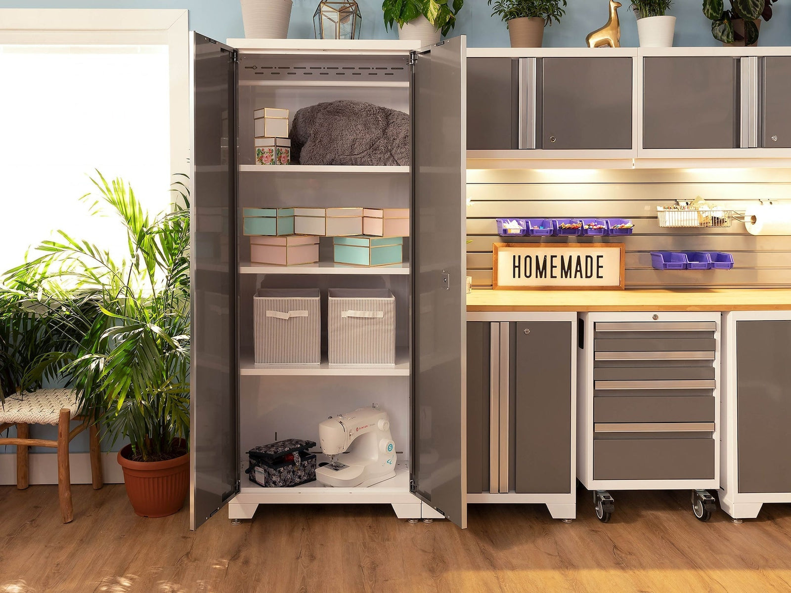 Bold 3.0 Series All-in-One Lockable Steel Garage Cabinetry Set with Bamboo Top, White/Platinum, 48-in x 18-in x 76.75-in, 5-pc R8E2 - product image 3