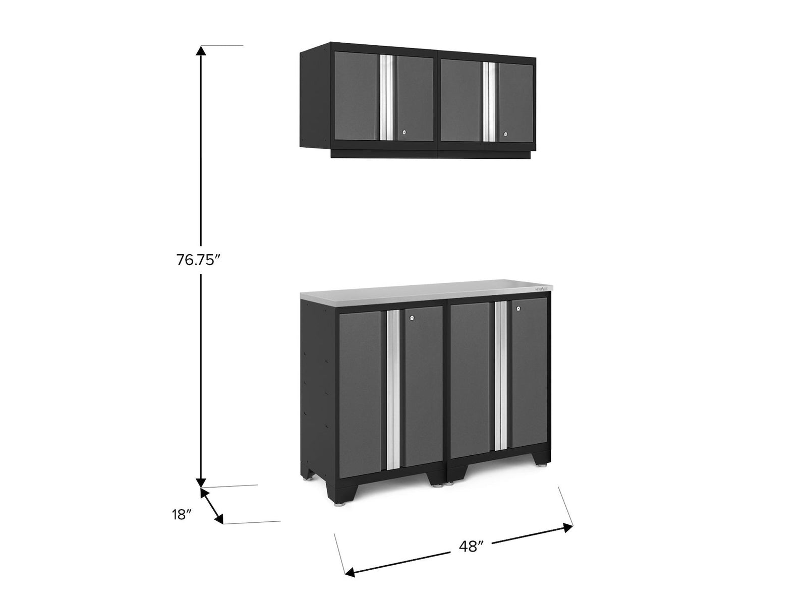 Bold 3.0 Series All-in-One Lockable Steel Garage Cabinetry Set with Stainless Steel Top, Black/Grey, 48-in x 18-in x 76.75-in, 5-pc P4Z6 - product image 2