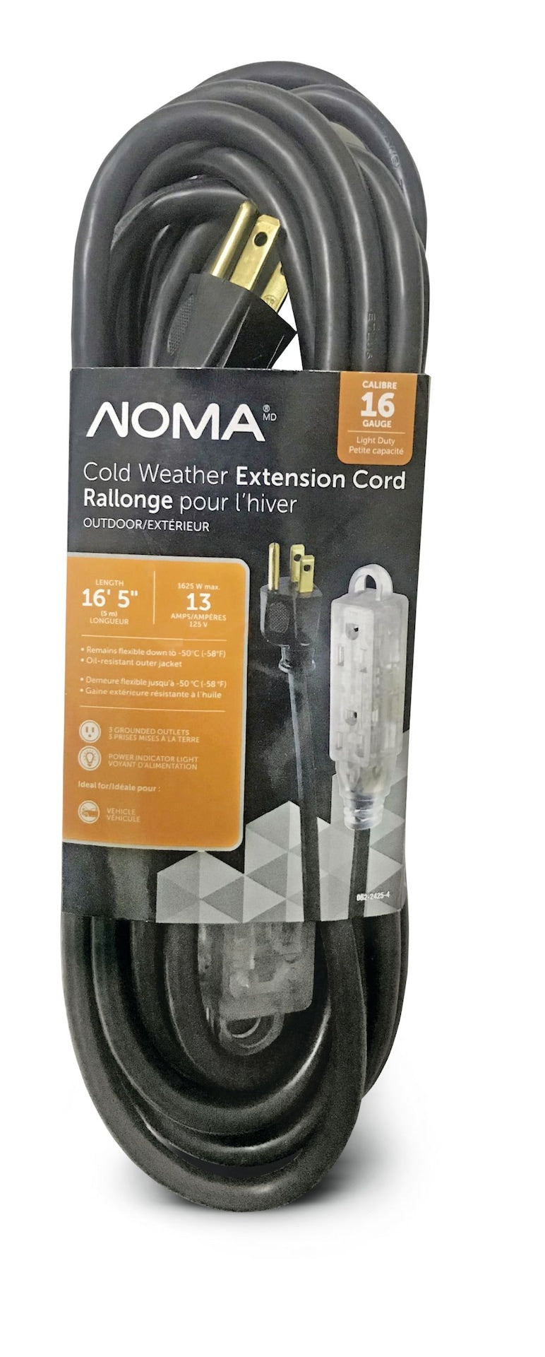 16/3 Extreme Cold Weather Outdoor Extension Cord with Lighted End, Flexible, Black X3O8 - product image 1
