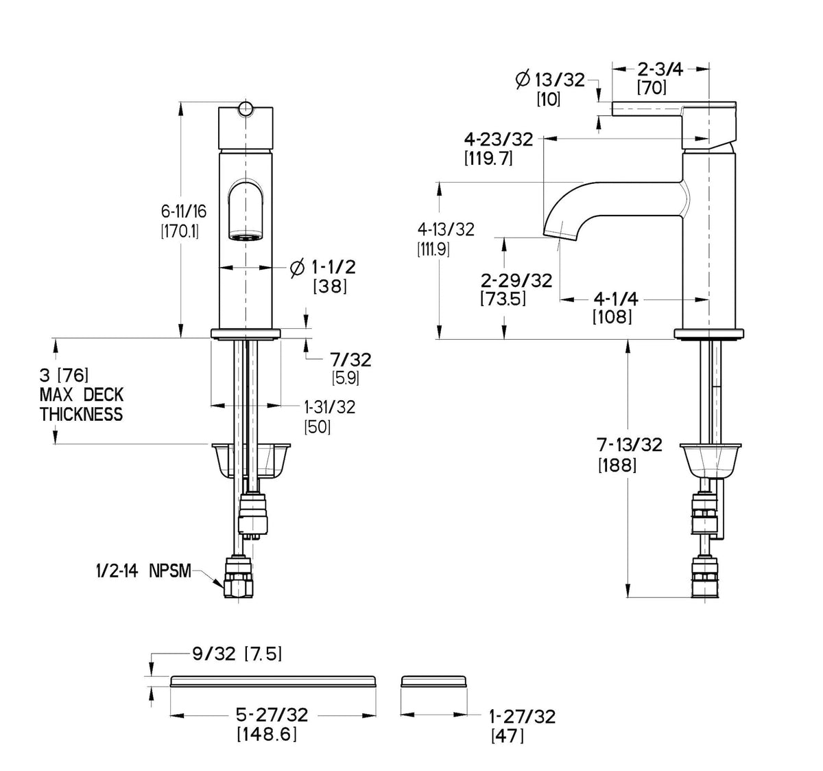 Fullerton Single Handle Single Hole 4-in Centreset Bathroom Sink Faucet, Push & Seal Drain, Chrome T9U8 - product image 3