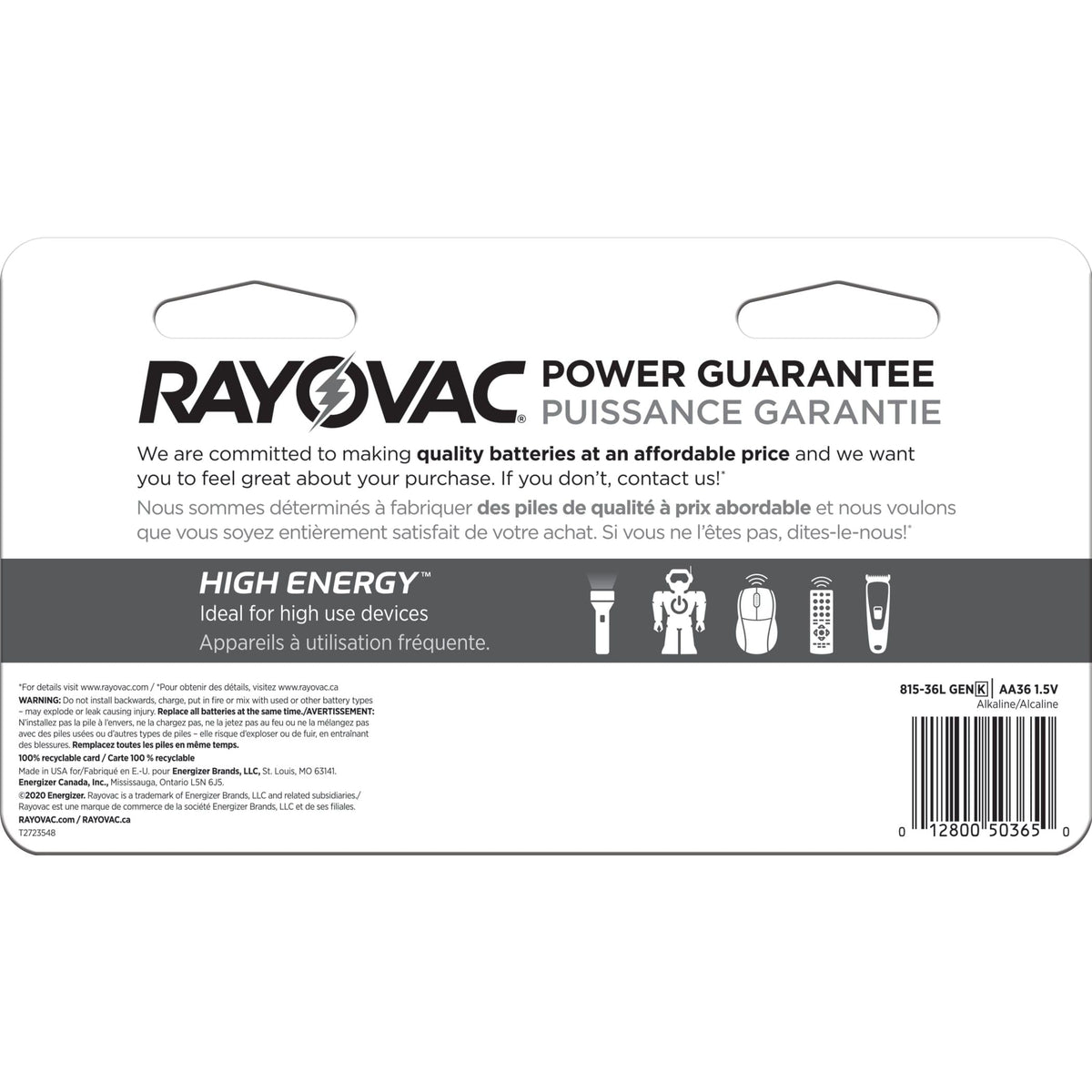 HIGH ENERGY AA Alkaline Batteries, Long Lasting, All Purpose, 36-Pk Y0D2 - product image 4