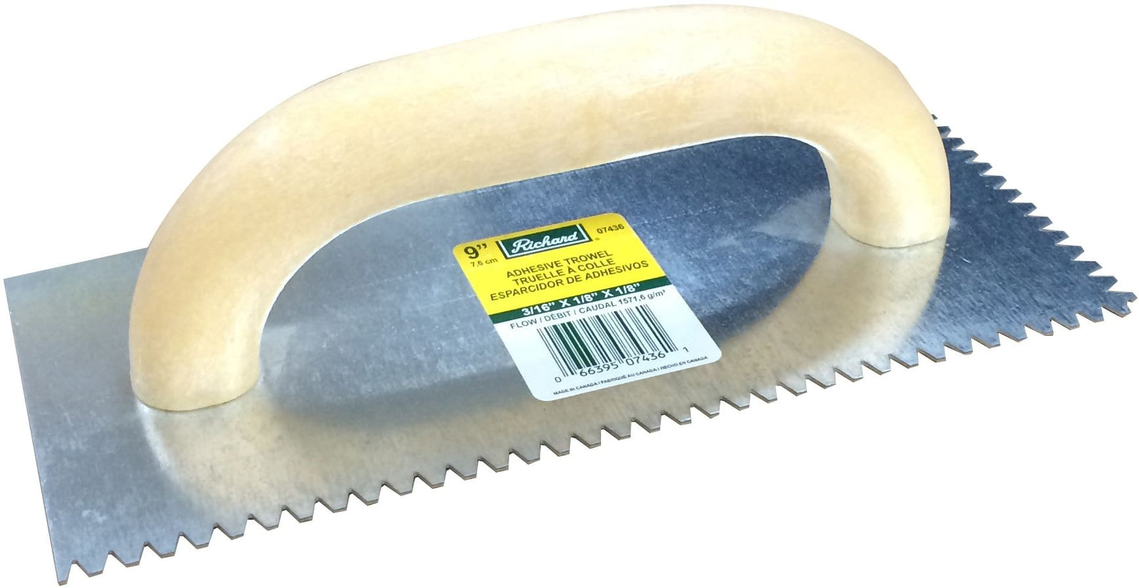 Steel Flat Top V-Notch Adhesive Trowel For Ceramic Tile/Flooring, 3/16 x 1/8-in X3L2 - product image 1