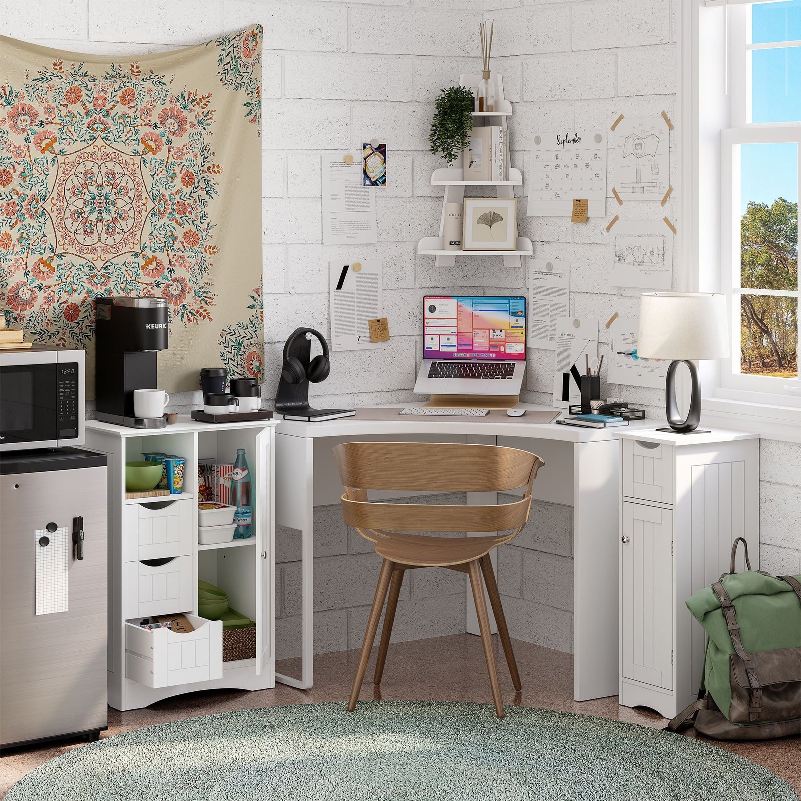 Home Ashland Single Door Bathroom & Laundry Storage Cabinet with 3 Drawers, Open Cubby & Adjustable Shelf, White Y6Z5 - product image 7