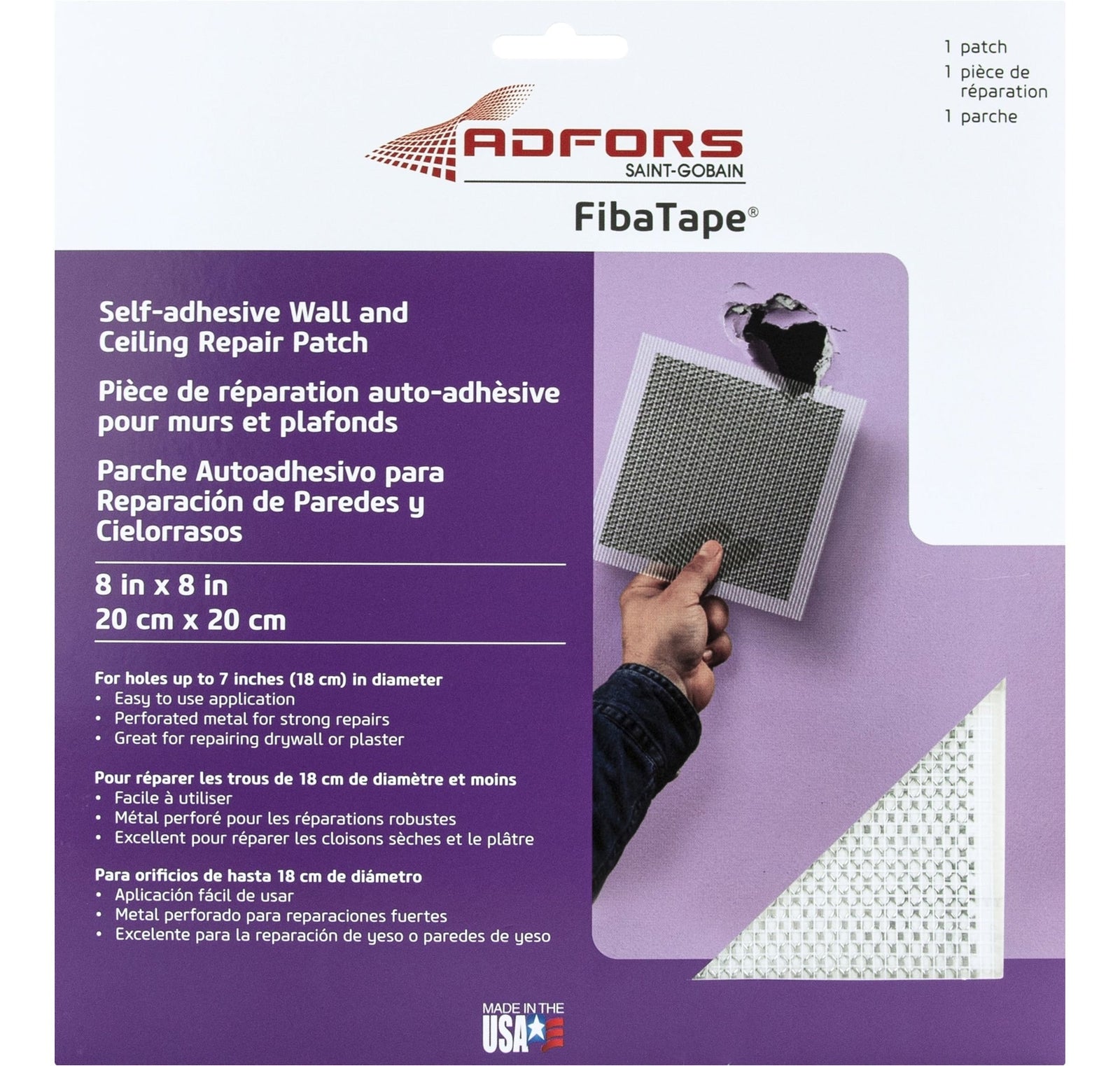 Self-Adhesive Wall & Ceiling Hole Repair Patch For Drywall & Plaster, 8 x 8-in J3A4 - product image 1