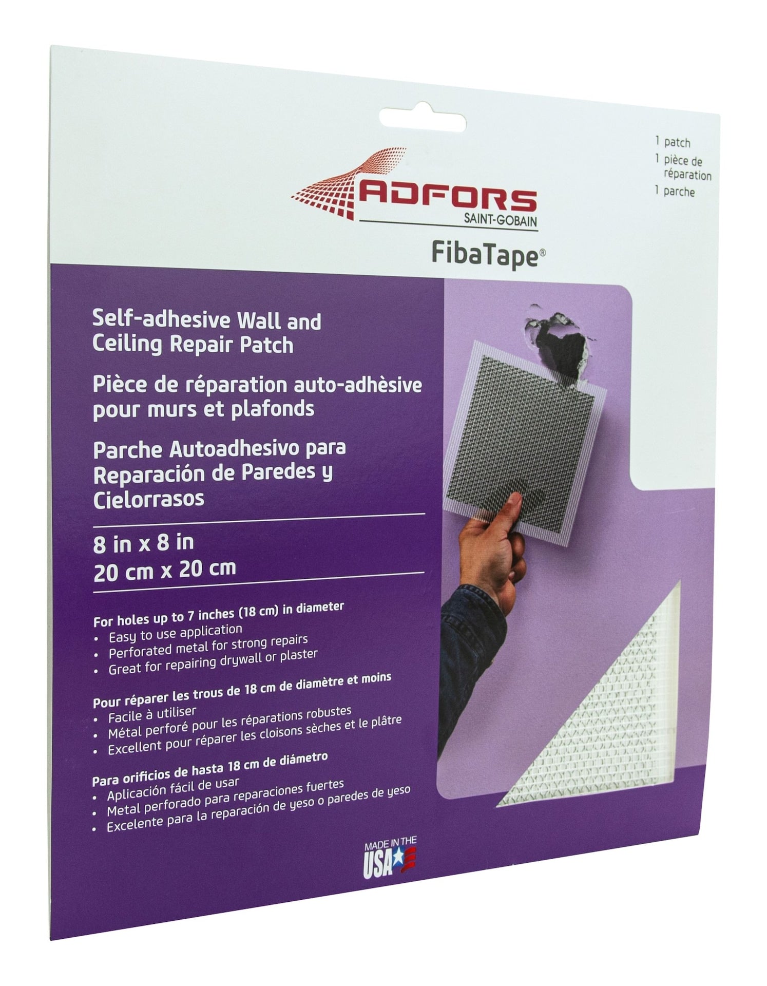 Self-Adhesive Wall & Ceiling Hole Repair Patch For Drywall & Plaster, 8 x 8-in J3A4 - product image 2