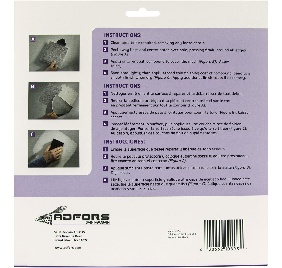 Self-Adhesive Wall & Ceiling Hole Repair Patch For Drywall & Plaster, 8 x 8-in J3A4 - product image 3