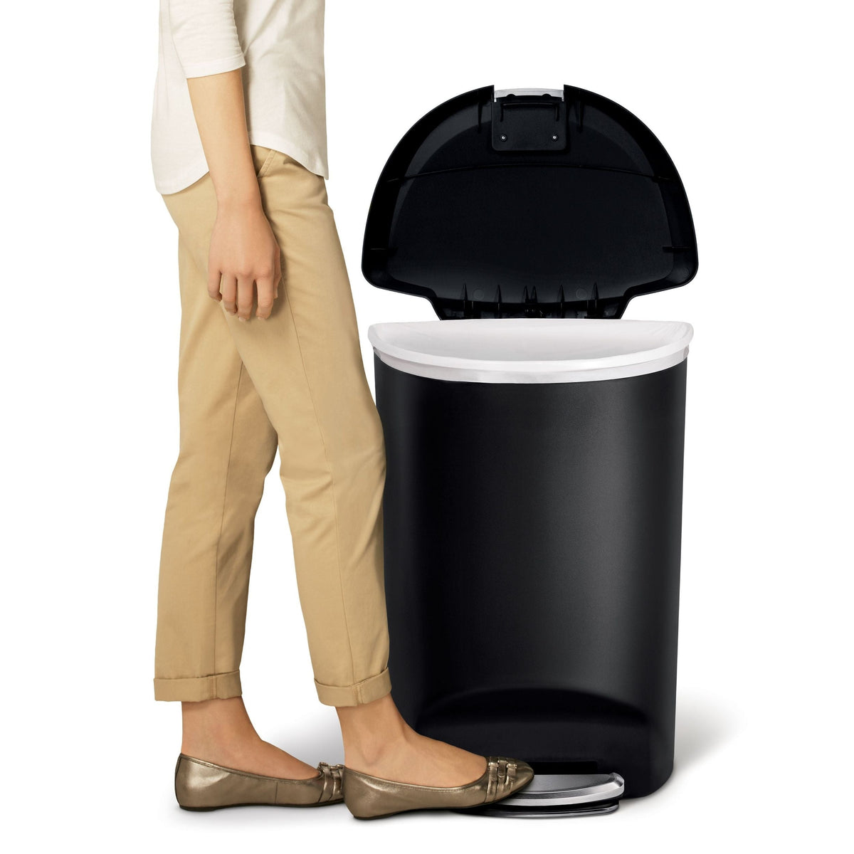 Plastic D-Shaped Step Garbage Can, Black, 50-L D1N6 - product image 4