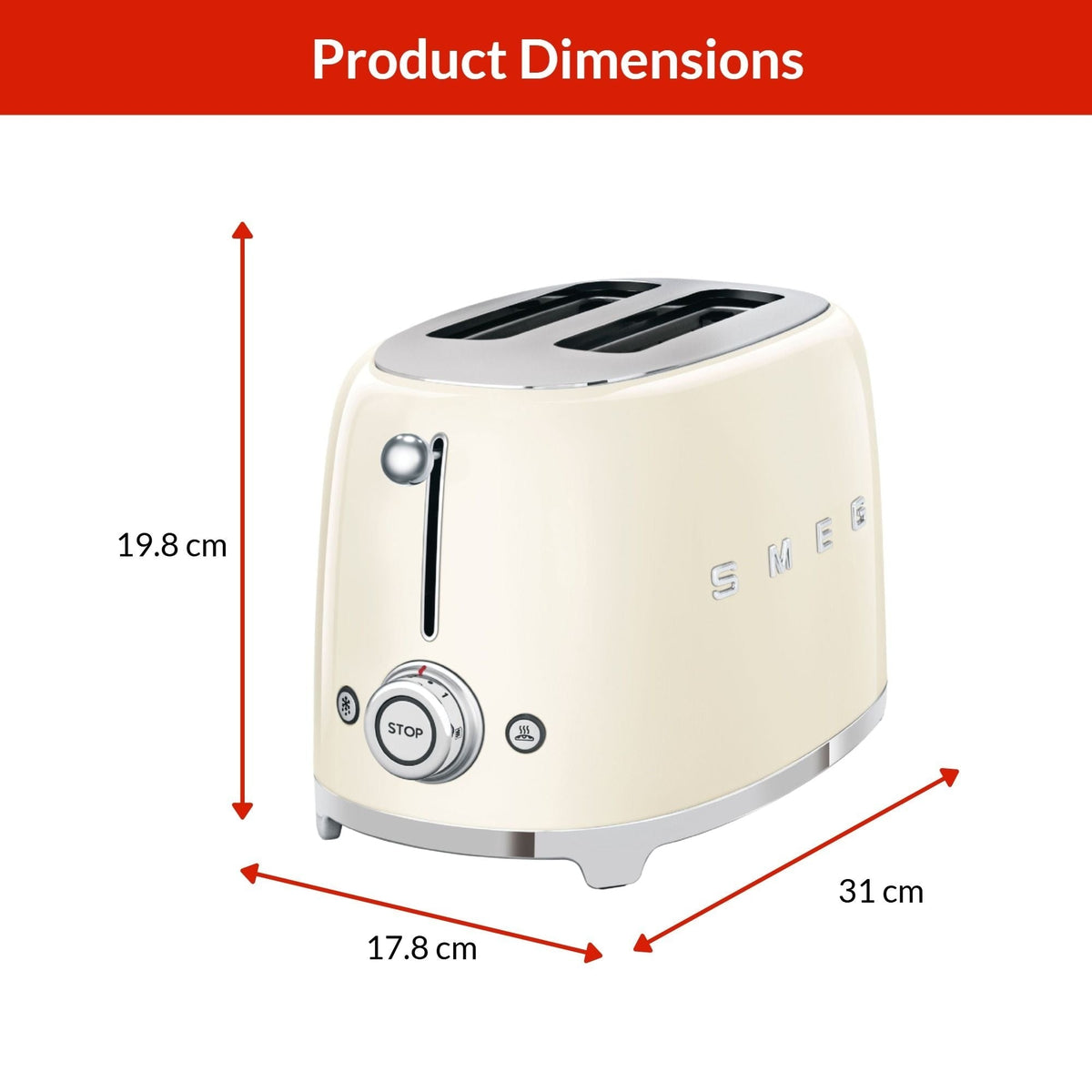 50's Retro 2-Slice Toaster, Cream D7O5 - product image 5