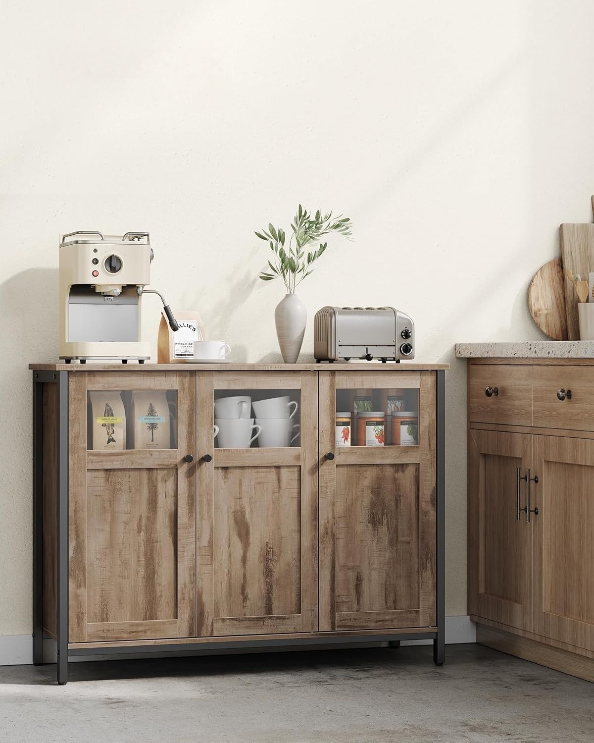 Home Industrial Camel Brown/Black Buffet Cabinet J5E5 - product image 4