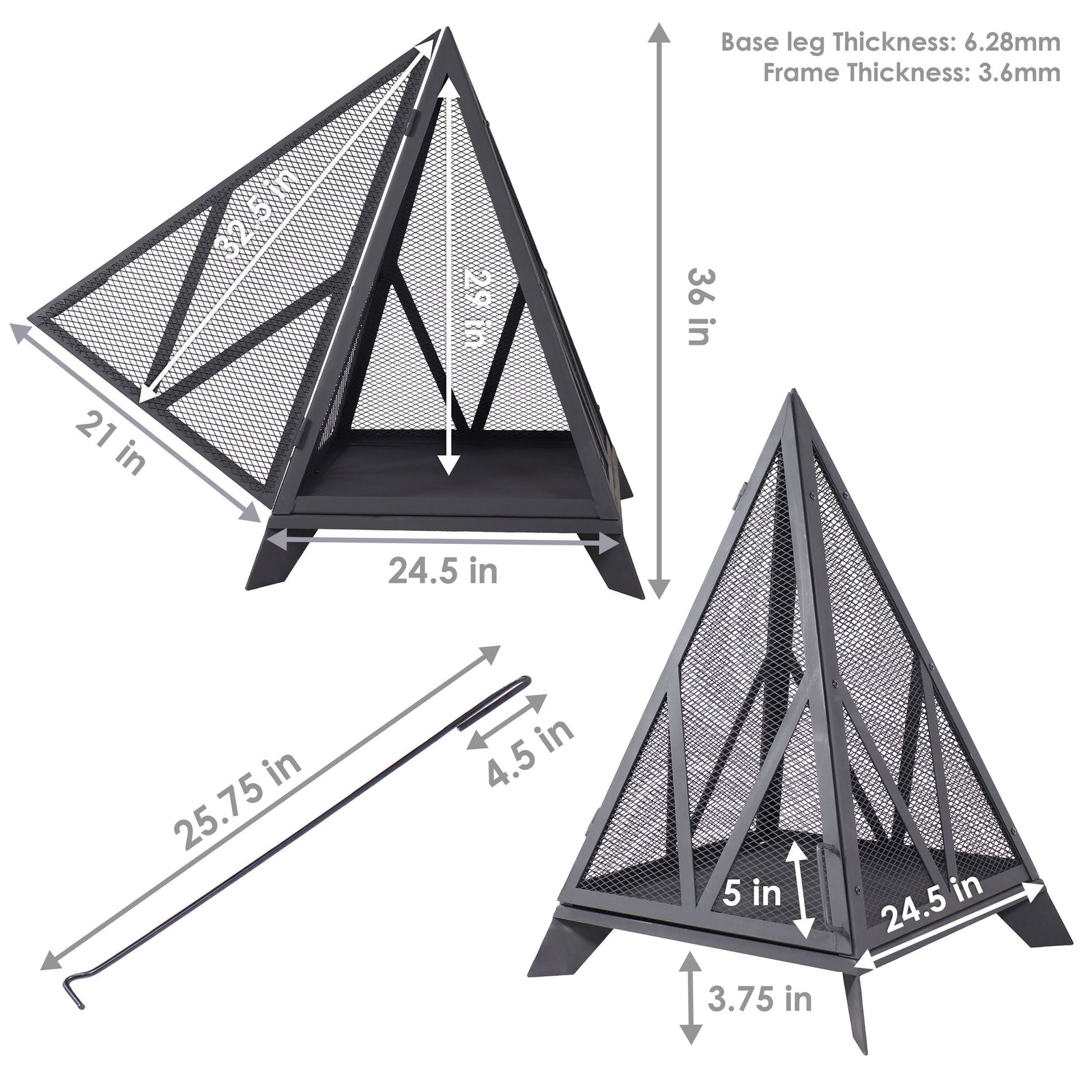 Decor Majestic Pyramid Steel Fire Pit, Black G7C4 - product image 6