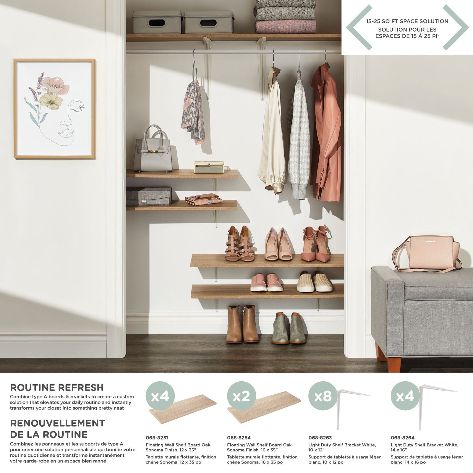 type A Floating Wall Shelf Board, Oak Sonoma Finish, 12 x 35-in V5F4 - product image 1