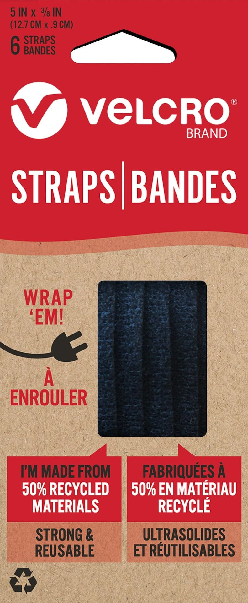 Adjustable Reusable Eco Pre-Cut Straps, Black, 5 x 0.3-in, 6-pk N5Q5 - product image 1