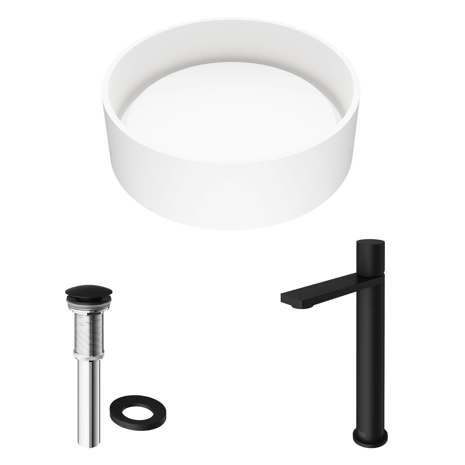 Anvil MatteStone Round White Composite Bathroom Sink/Basin Set with Gotham Faucet and Pop-Up Drain W9E8 - product image 2