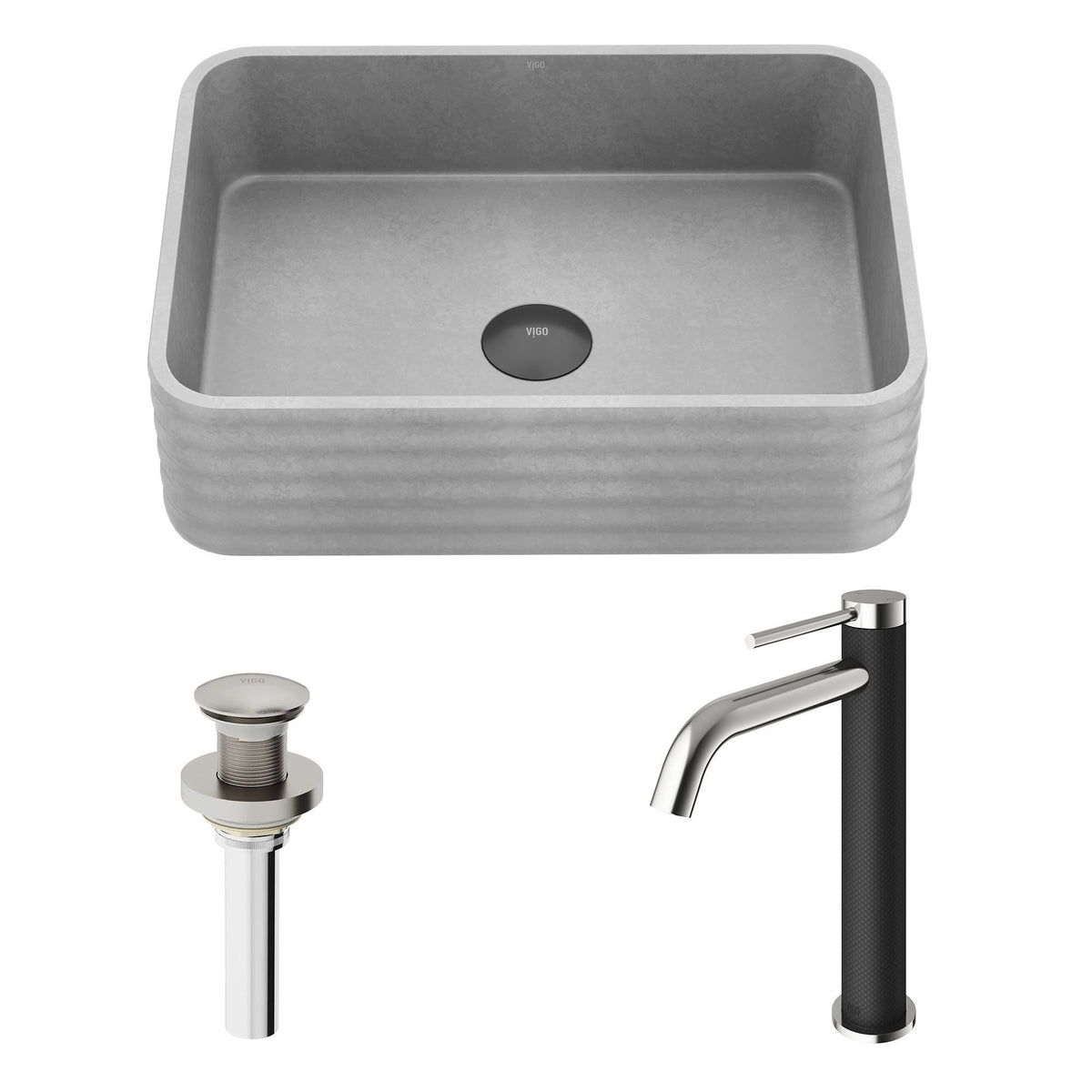 Cadman ConcretoStone Grey Bathroom Sink/Basin Set with Lexington Faucet and Rectangular Vessel E9H7 - product image 2