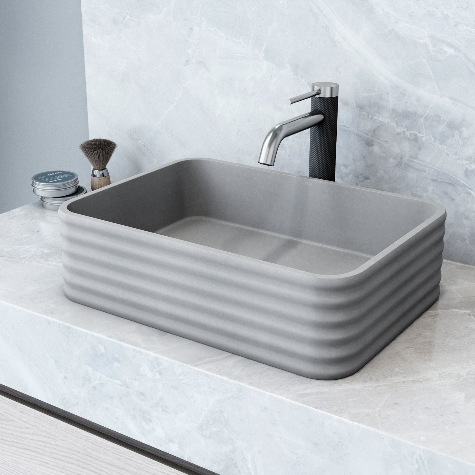 Cadman ConcretoStone Grey Bathroom Sink/Basin Set with Lexington Faucet and Rectangular Vessel E9H7 - product image 8
