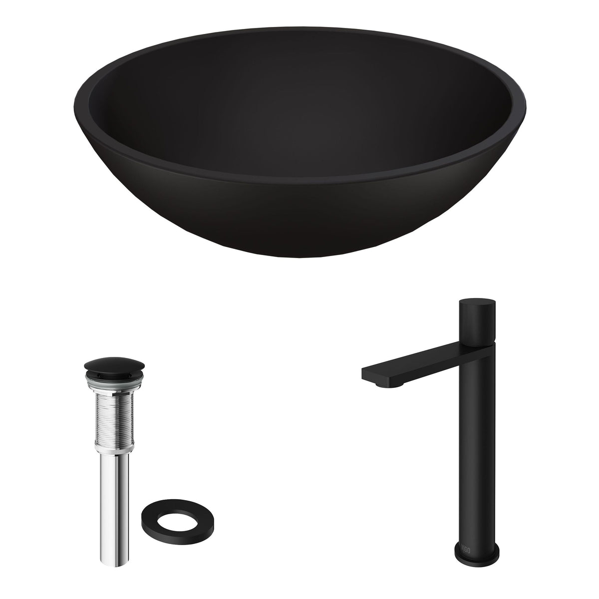 Cavalli MatteShell Matte Black Bathroom Sink/Basin Set with Gotham Faucet and Round Glass Vessel B2B6 - product image 2