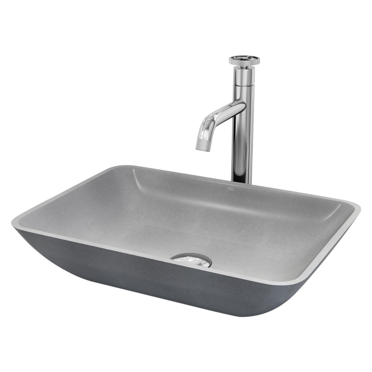 Duomo Gothic ConcretoStone Grey Bathroom Sink/Basin Set with Cass Faucet and Rectangular Vessel T0K2 - product image 1