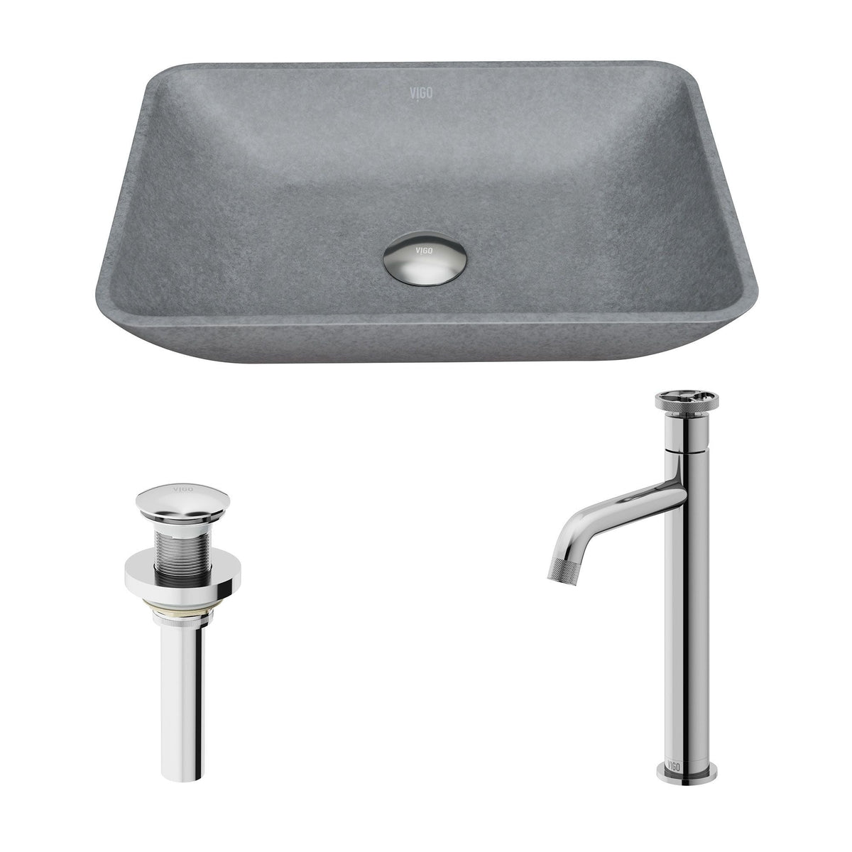 Duomo Gothic ConcretoStone Grey Bathroom Sink/Basin Set with Cass Faucet and Rectangular Vessel T0K2 - product image 2