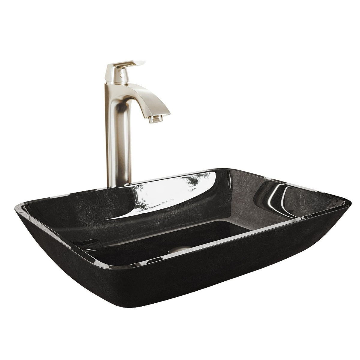 Glass Grey Onyx Bathroom Sink/Basin Set with Linus Faucet and Rectangular Vessel K5C9 - product image 1