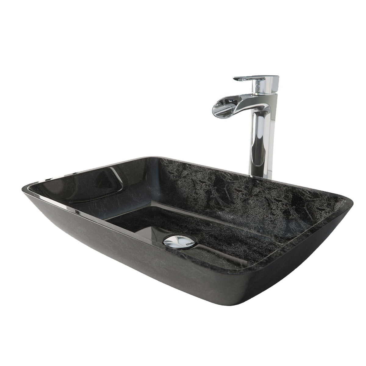 Glass Grey Onyx Bathroom Sink/Basin Set with Niko Faucet and Rectangular Vessel T4N0 - product image 1