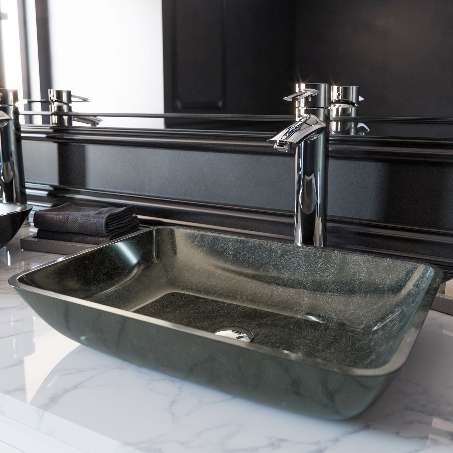 Glass Rectangular Vessel Bathroom Sink/Basin, Grey Onyx X3R3 - product image 5
